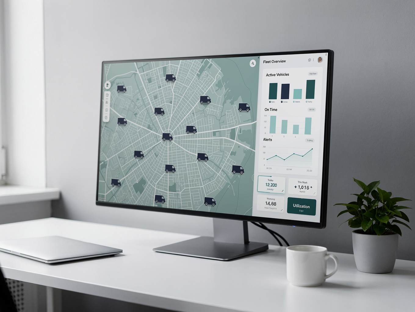 Custom fleet dispatch platform dashboard displaying operational metrics and vehicle route tracking